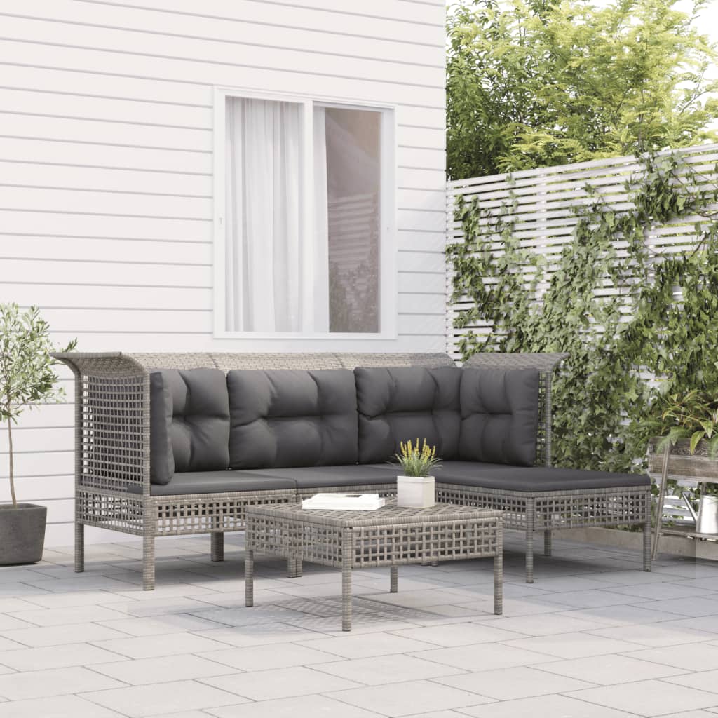 Vidaxl 5-delige loungeset met kussens poly rattan grijs