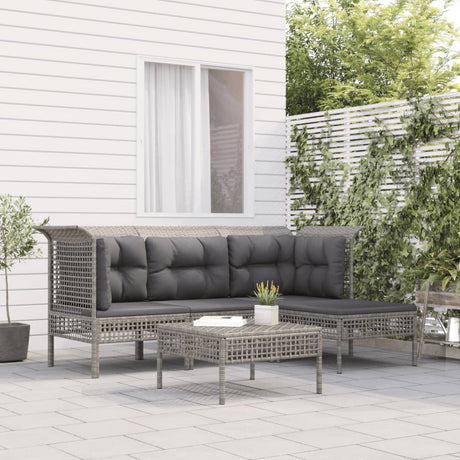 Vidaxl 5-delige loungeset met kussens poly rattan grijs