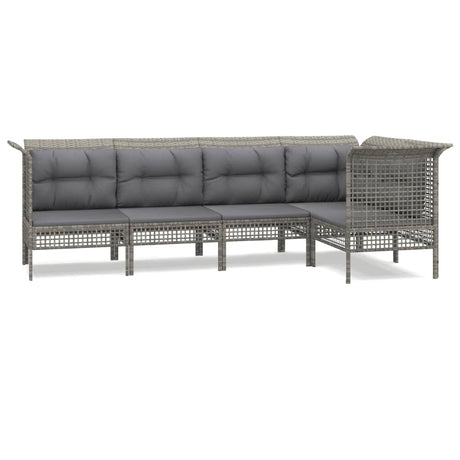 Vidaxl 5-delige loungeset met kussens poly rattan grijs