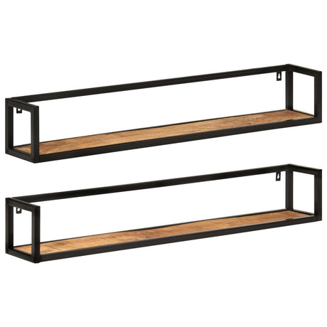 Vidaxl wandschappen 2 st 110x17x17 cm massief mangohout en ijzer