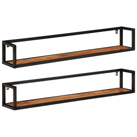 Vidaxl wandschappen 2 st 110x17x17 cm massief acaciahout en ijzer