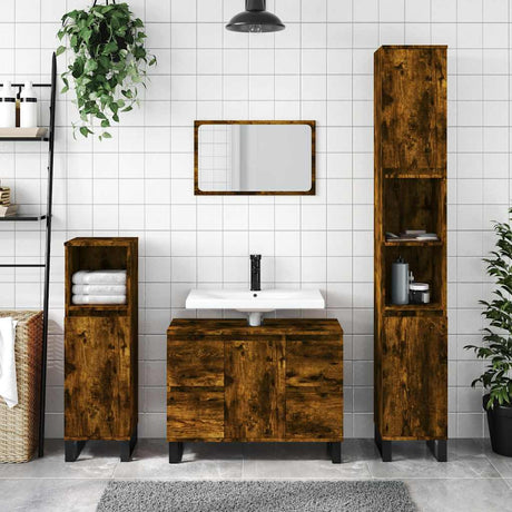Vidaxl badkamerkast 80x33x60 cm bewerkt hout gerookt eikenkleurig