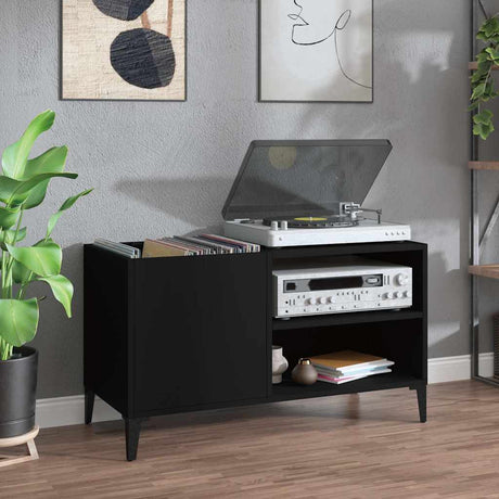 Vidaxl platenkast 84,5x38x48 cm bewerkt hout zwart