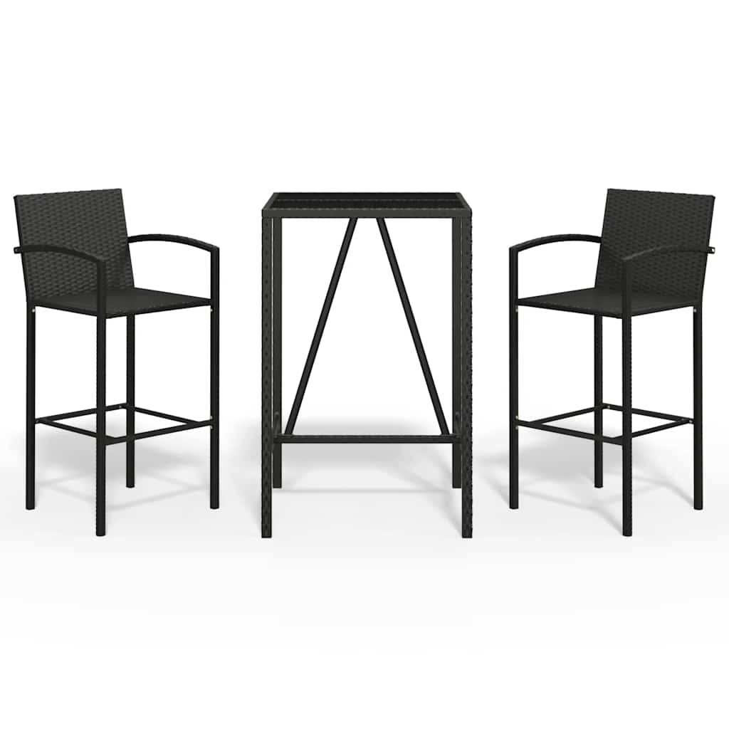 Vidaxl 3-delige tuinbarset poly rattan zwart