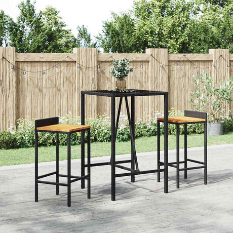 Vidaxl 3-delige tuinbarset poly rattan en massief acaciahout zwart