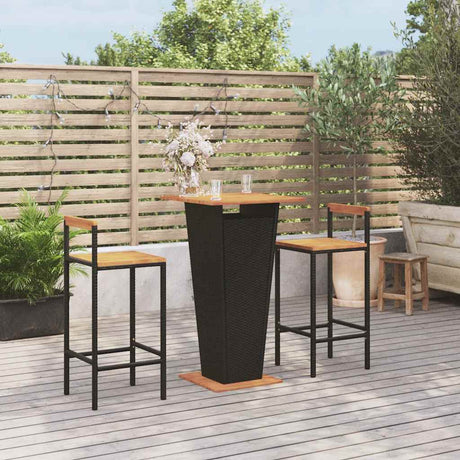 Vidaxl 3-delige tuinbarset poly rattan en massief acaciahout zwart