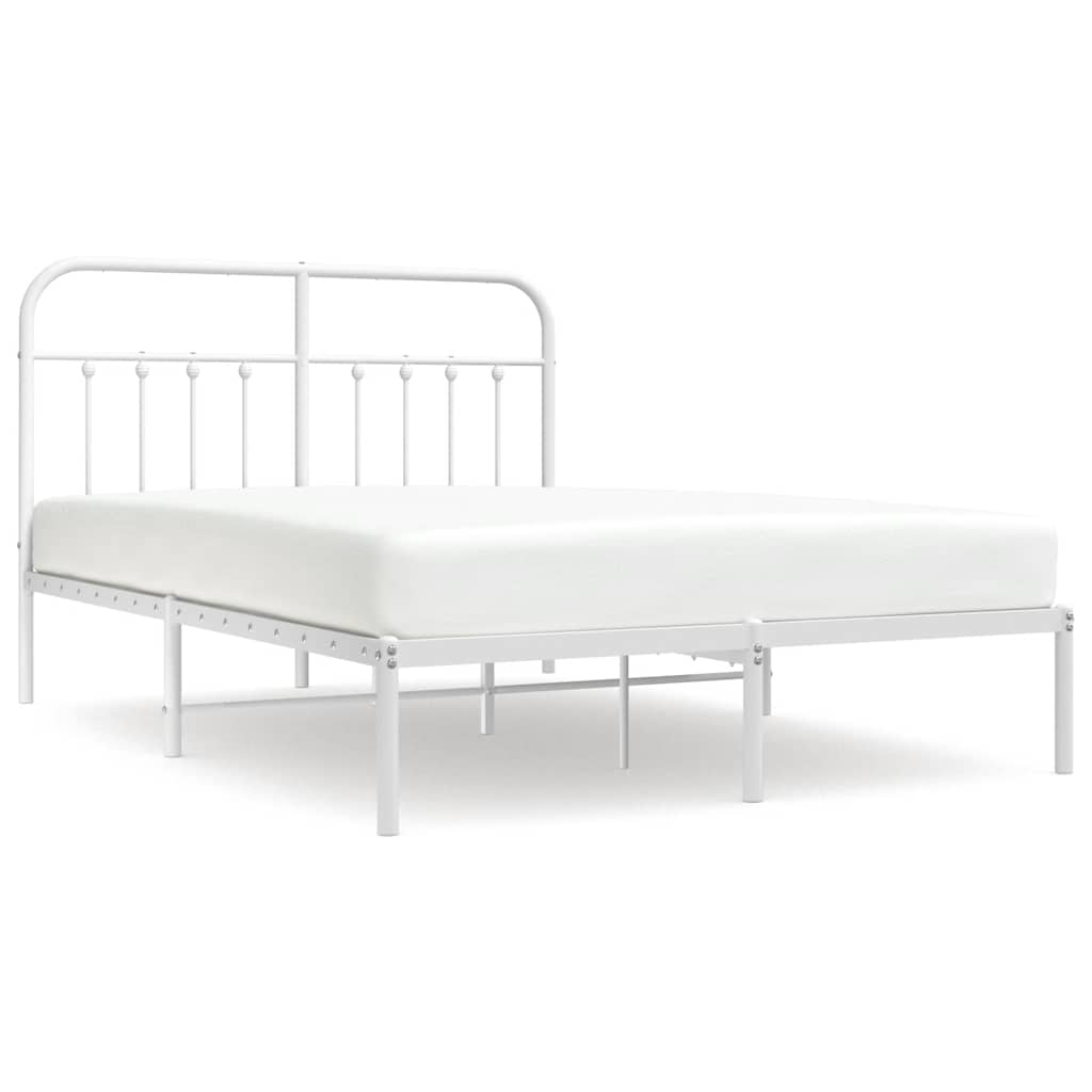 Vidaxl bedframe met hoofdbord metaal wit 135x190 cm