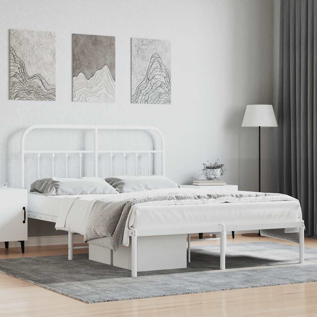 Vidaxl bedframe met hoofdbord metaal wit 135x190 cm