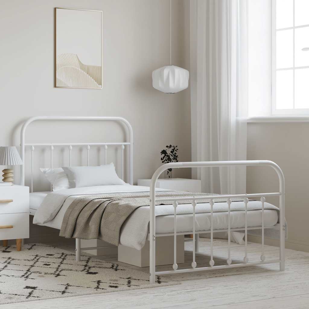 Vidaxl bedframe met hoofd- en voeteneinde metaal wit 100x200 cm