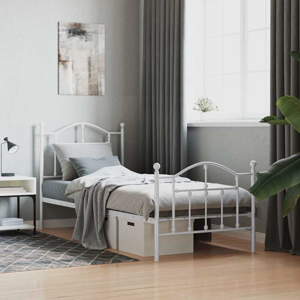 Vidaxl bedframe met hoofd- en voeteneinde metaal wit 90x190 cm