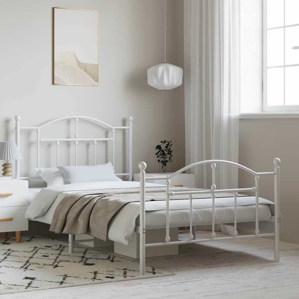 Vidaxl bedframe met hoofd- en voeteneinde metaal wit 100x190 cm