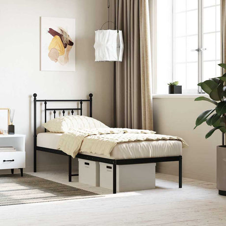 Vidaxl bedframe met hoofdbord metaal zwart 75x190 cm