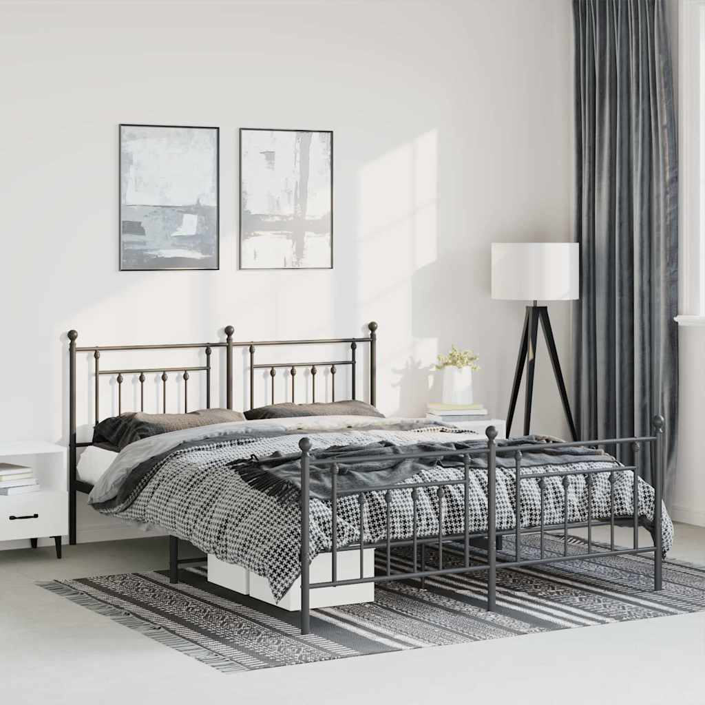 Vidaxl bedframe met hoofd- en voeteneinde metaal zwart 135x190 cm