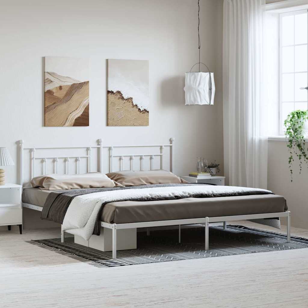 Vidaxl bedframe met hoofdbord metaal wit 193x203 cm