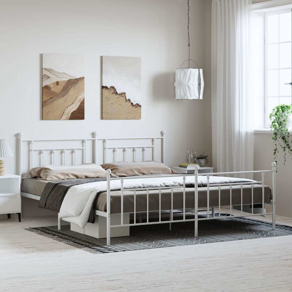 Vidaxl bedframe met hoofd- en voeteneinde metaal wit 193x203 cm