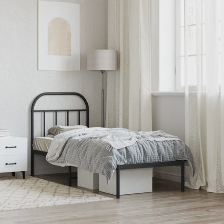 Vidaxl bedframe met hoofdbord metaal zwart 75x190 cm