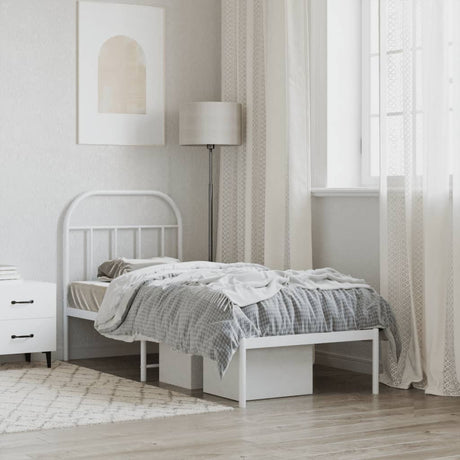 Vidaxl bedframe met hoofdbord zonder matras metaal wit 75x190 cm