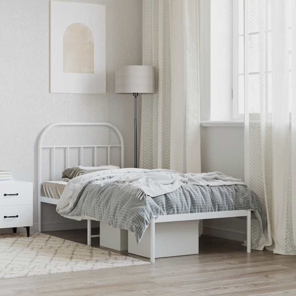 Vidaxl bedframe met hoofdbord metaal wit 90x200 cm