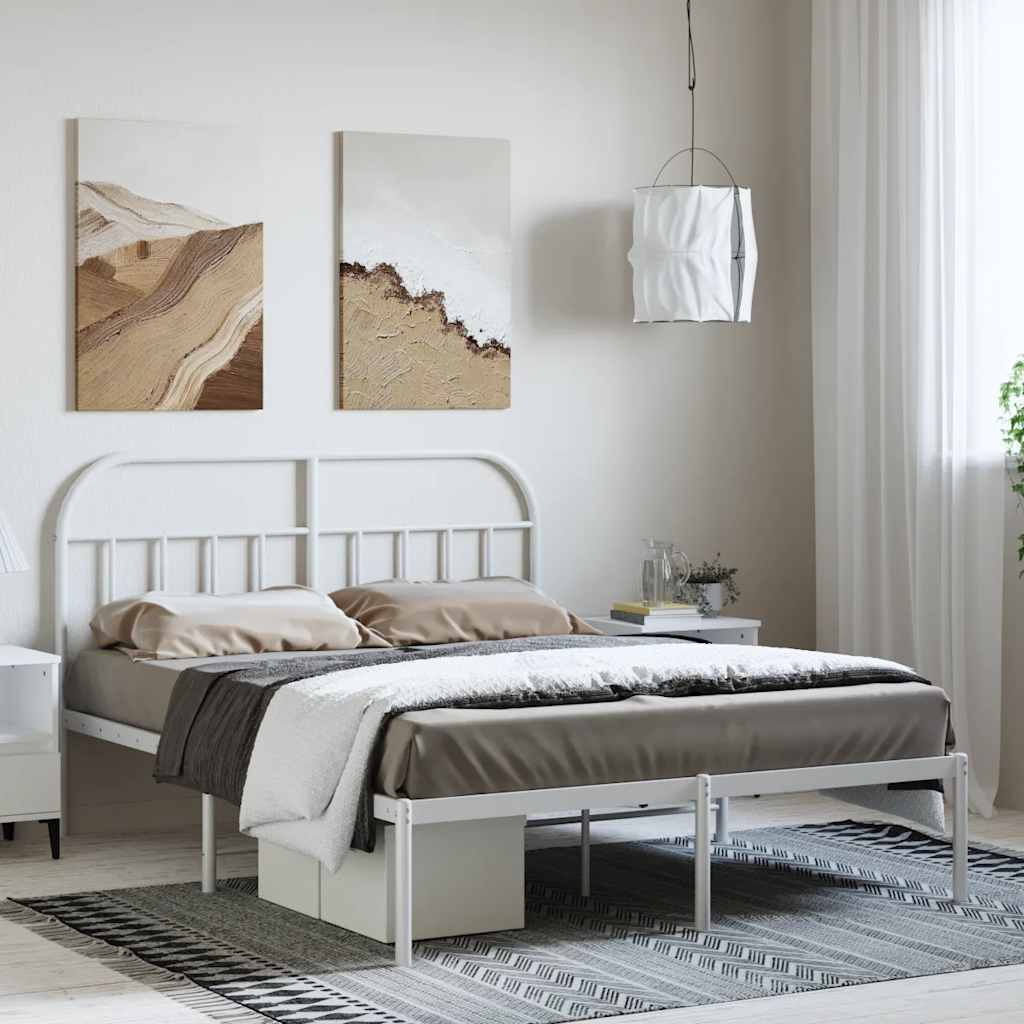 Vidaxl bedframe met hoofdbord metaal wit 135x190 cm