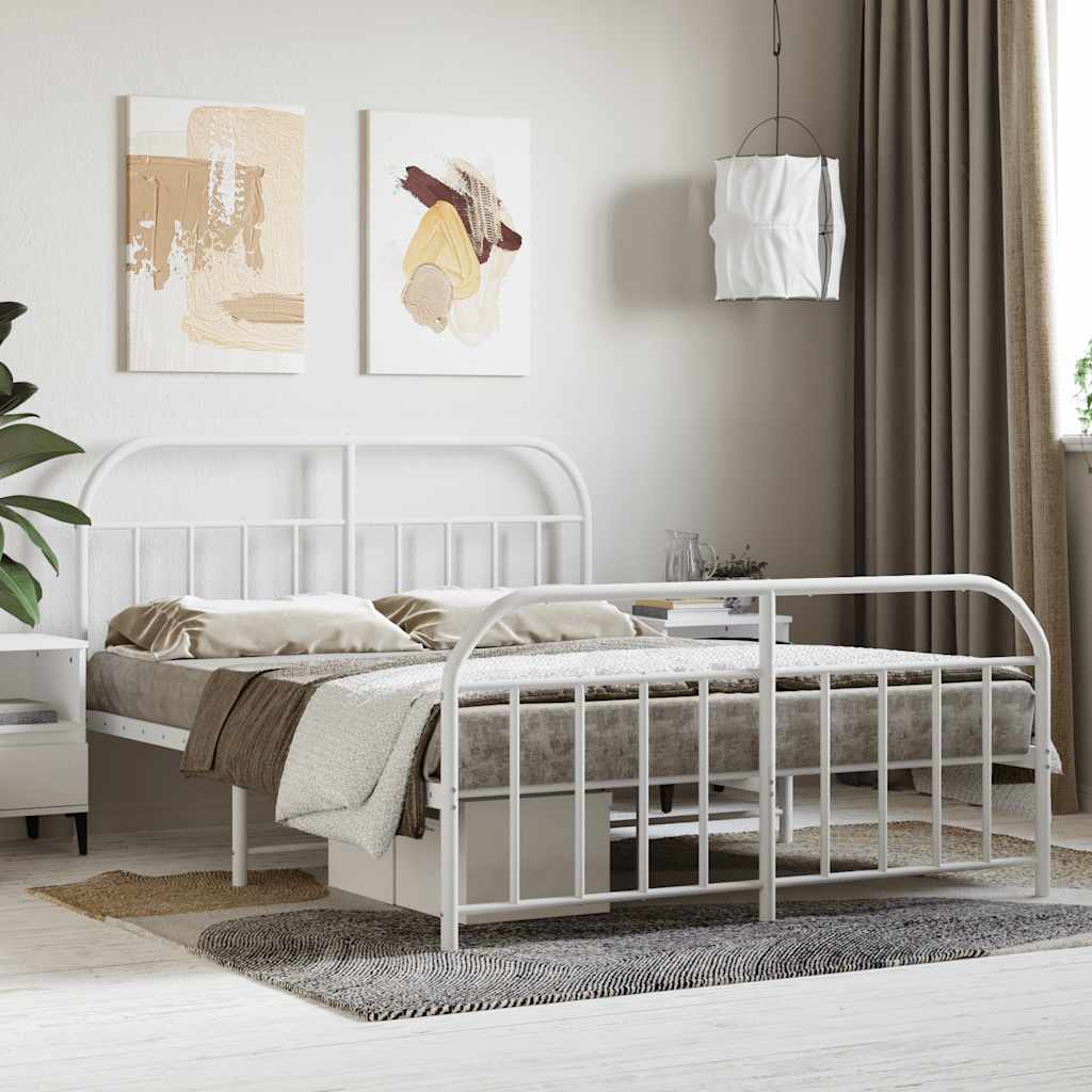 Vidaxl bedframe met hoofd- en voeteneinde metaal wit 140x200 cm