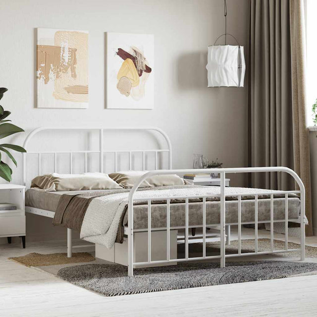 Vidaxl bedframe met hoofd- en voeteneinde metaal wit 140x200 cm