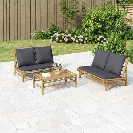 Vidaxl 2-delige loungeset met kussens bamboe donkergrijs