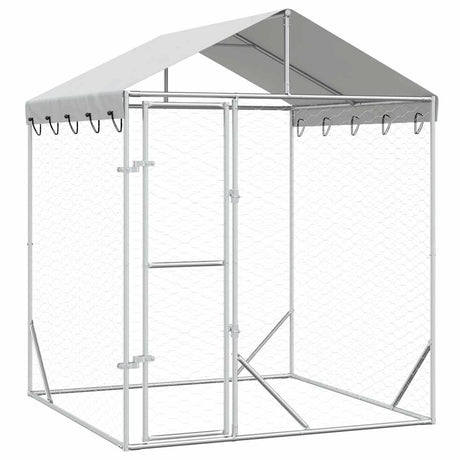 Buda dla psa Vidaxxl z dachem 2x2x2,5 m stal ocynkowana srebrna
