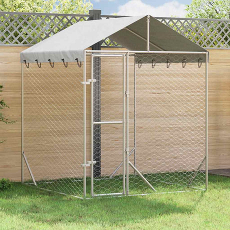 Buda dla psa Vidaxxl z dachem 2x2x2,5 m stal ocynkowana srebrna