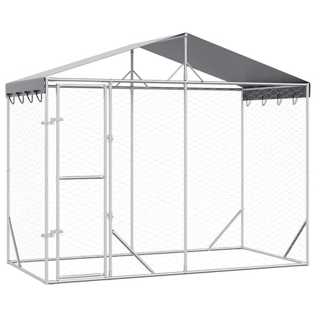 Buda dla psa Vidaxxl z dachem 3x1,5x2,5 m stal ocynkowana srebrna