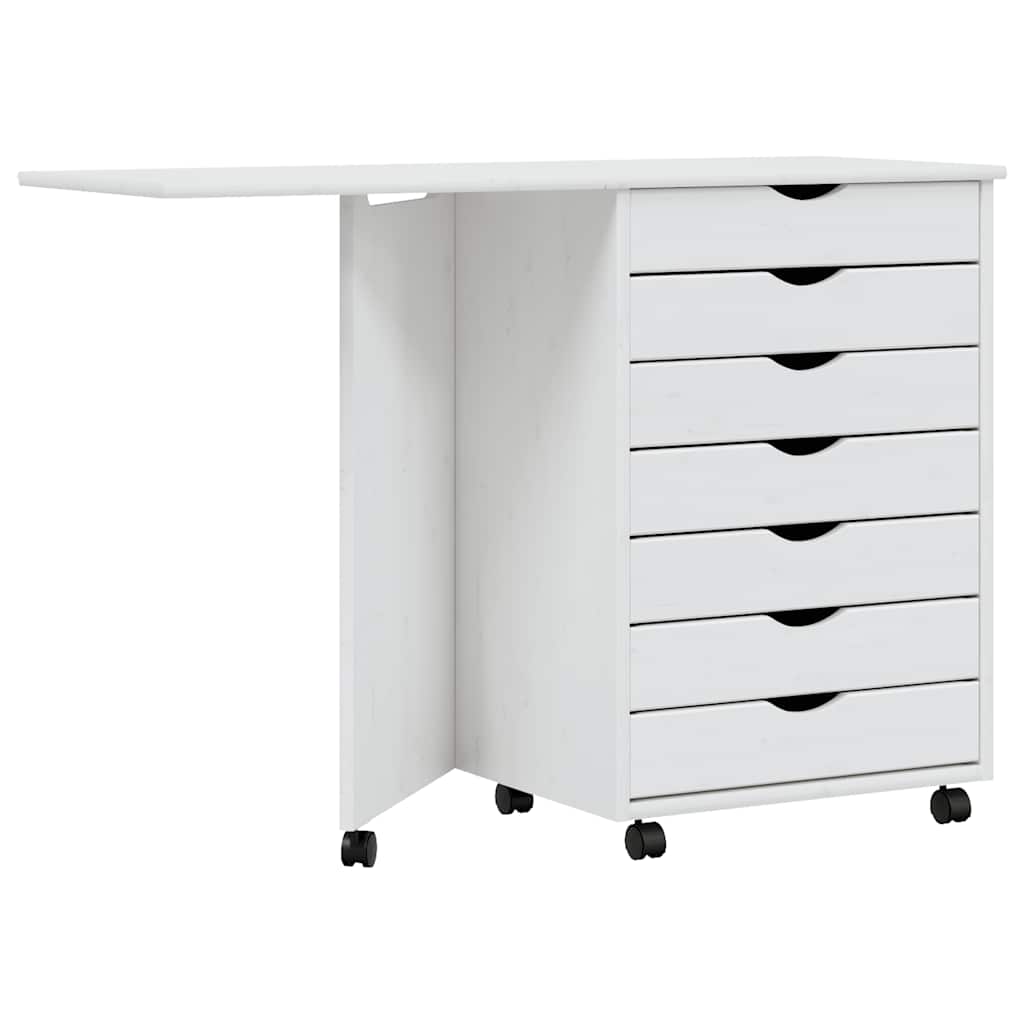 Vidaxl ladekast met bureau moss verrijdbaar massief grenenhout wit