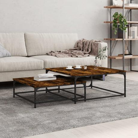 Vidaxl 2-delige tafeltjesset bewerkt hout gerookt eikenkleurig