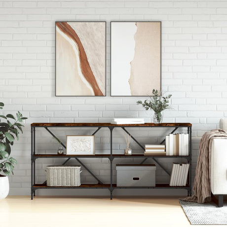 Vidaxl wandtafel 160x30x75 cm bewerkt hout en ijzer gerookt eikenkleur