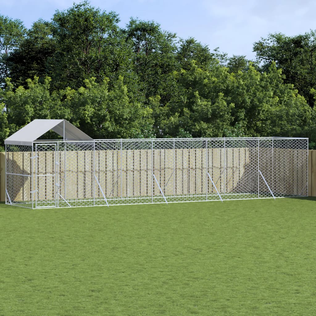 VidaXL Buda dla psa z dachem 10x2x2,5 m, stal ocynkowana, srebrna