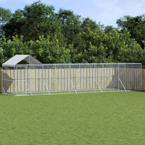 VidaXL Buda dla psa z dachem 10x2x2,5 m, stal ocynkowana, srebrna