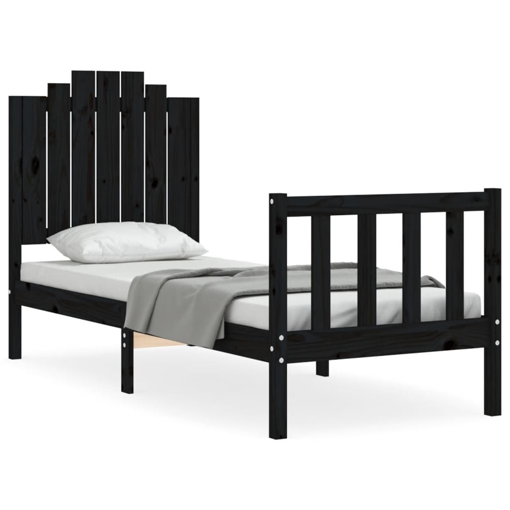 Vidaxl bedframe met hoofdbord massief hout zwart