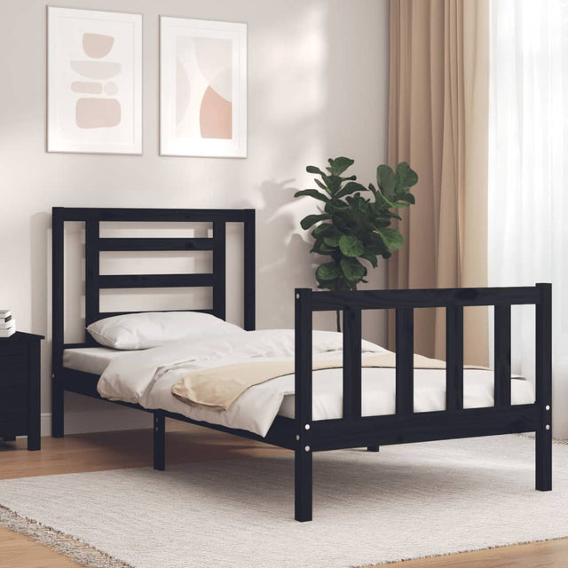 Vidaxl bedframe met hoofdbord massief hout zwart