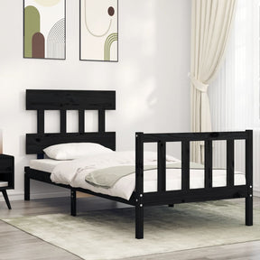 Vidaxl bedframe met hoofdbord massief hout zwart