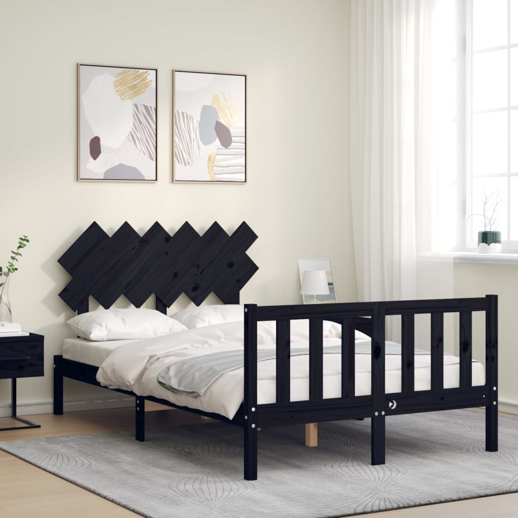 Vidaxl bedframe met hoofdbord massief hout zwart