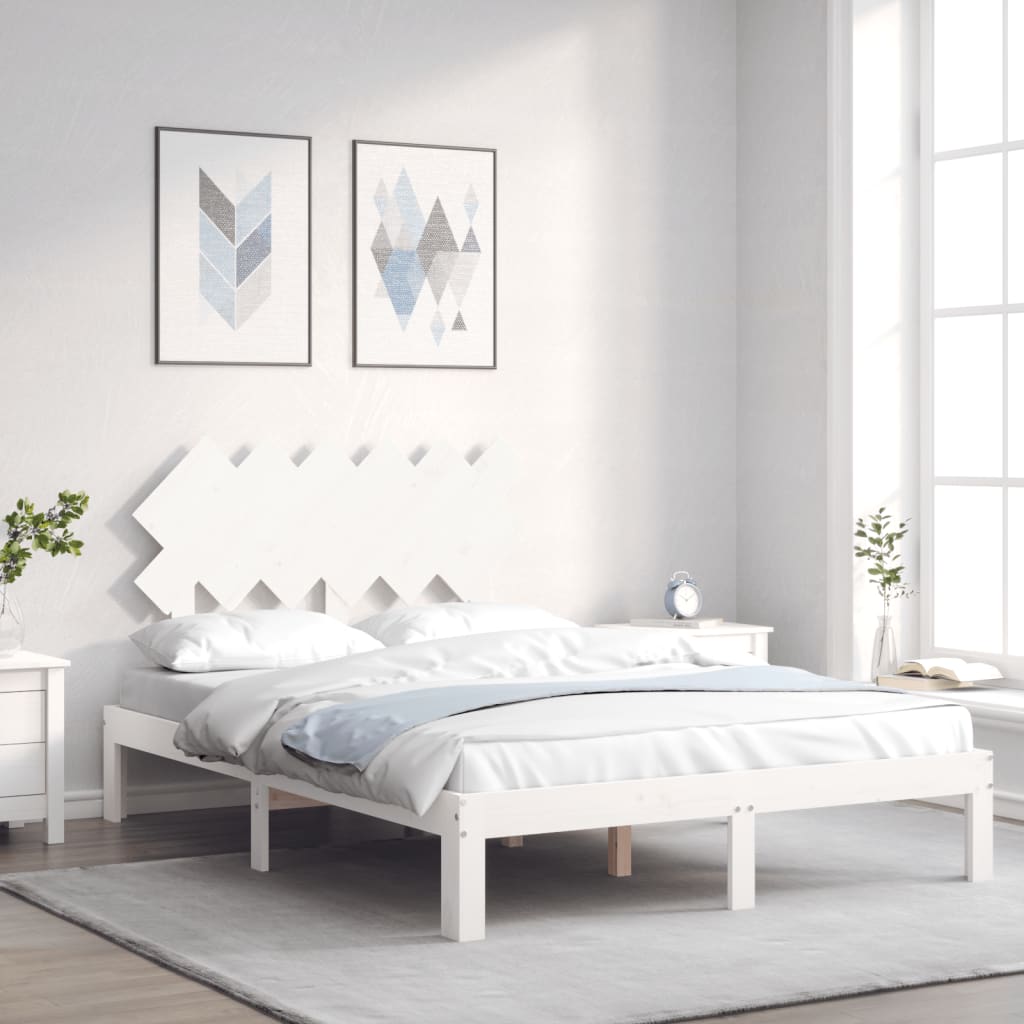Vidaxl bedframe met hoofdbord massief hout wit