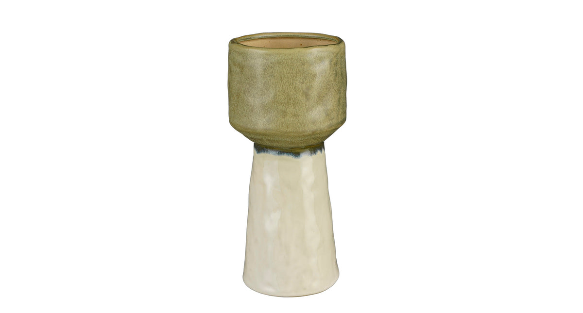 Vaas aardewerk ecru groen - h24,5xd11,5cm