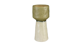 Vaas aardewerk ecru groen - h24,5xd11,5cm