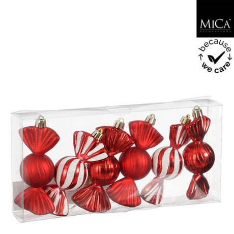 Ozdoby z miki zawieszka cukierkowa 5x3,5x10 cm 6 sztuk czerwono-biała