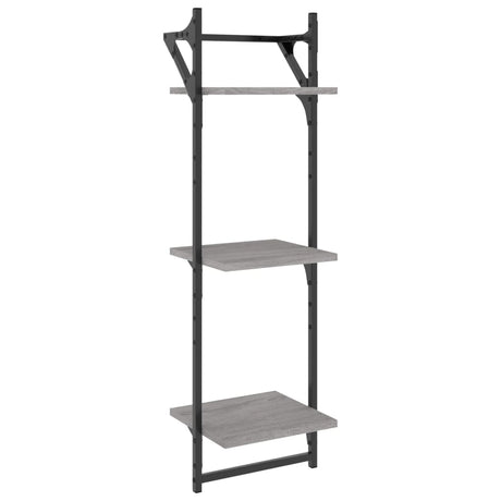 Vidaxl wandschappen 3-laags met stangen 2 st 30x25x100 cm grijs sonoma