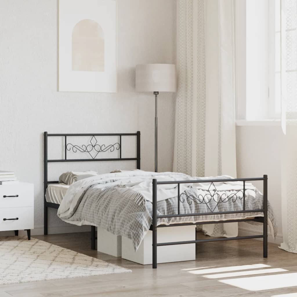 Vidaxl bedframe met hoofd- en voeteneinde metaal zwart 90x190 cm