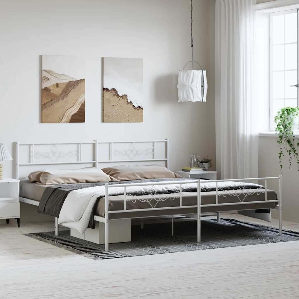 Vidaxl bedframe met hoofd- en voeteneinde metaal wit 193x203 cm