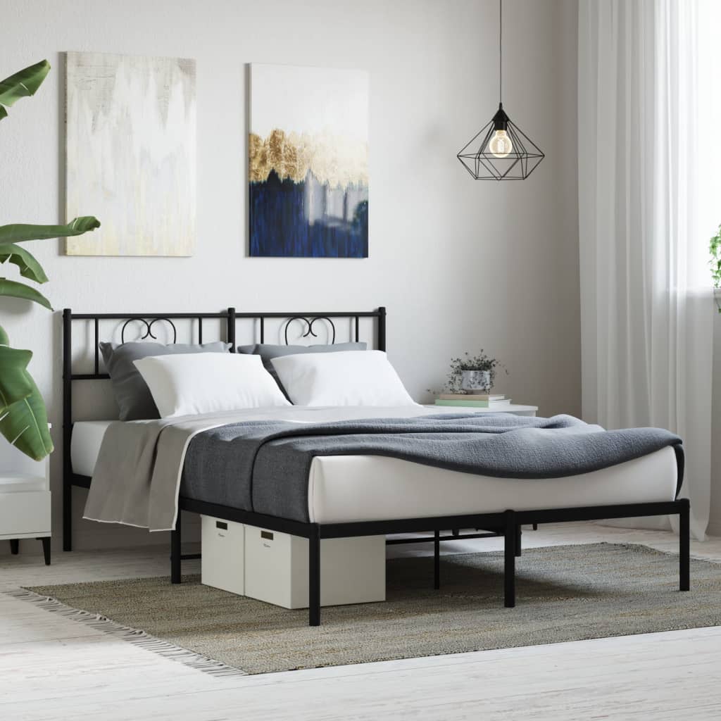 Vidaxl bedframe met hoofdbord metaal zwart 120x190 cm