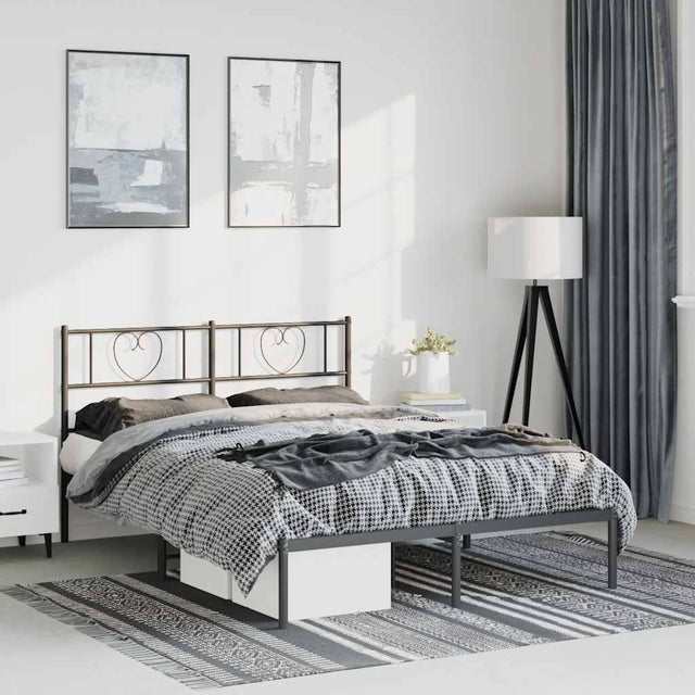 Vidaxl bedframe met hoofdbord metaal zwart 135x190 cm