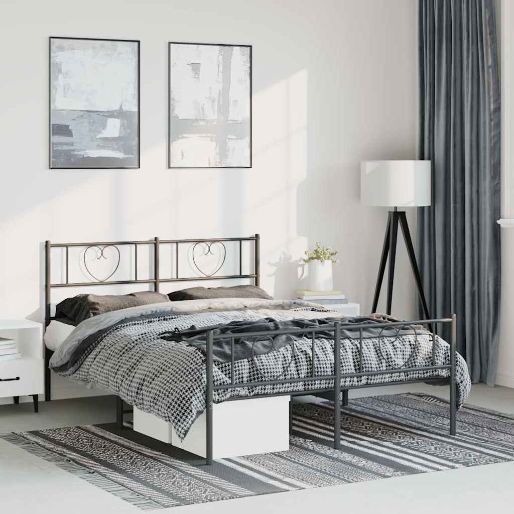 Vidaxl bedframe met hoofd- en voeteneinde metaal zwart 135x190 cm