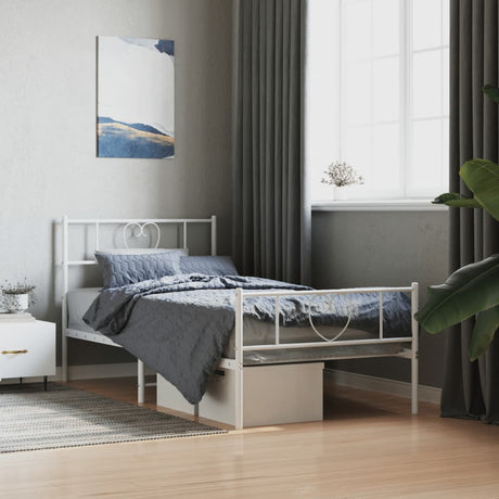 Vidaxl bedframe met hoofd- en voeteneinde metaal wit 75x190 cm