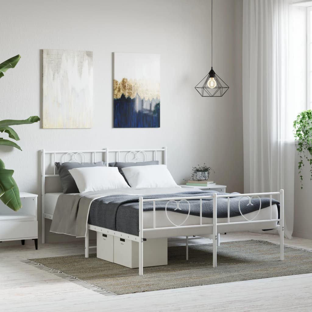 Vidaxl bedframe met hoofd- en voeteneinde metaal wit 140x190 cm